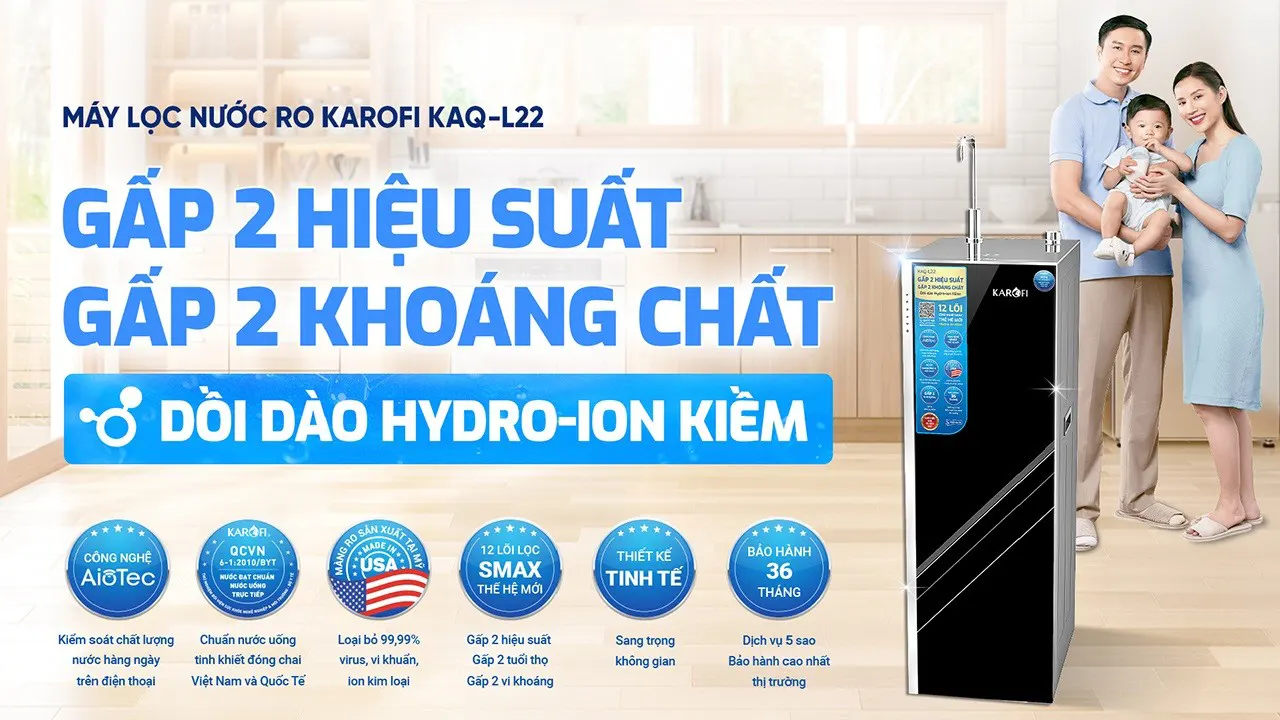 Máy lọc nước Karofi KAQ-L22 + HYDRO-iON KIỀM - 13 Lõi CAO CẤP