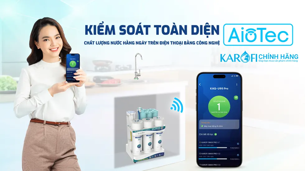 Máy lọc nước Hydrogen ion kiềm Karofi KAQ-U95 Pro + HYDRO-iON KIỀM - 11 Lõi Cao Cấp