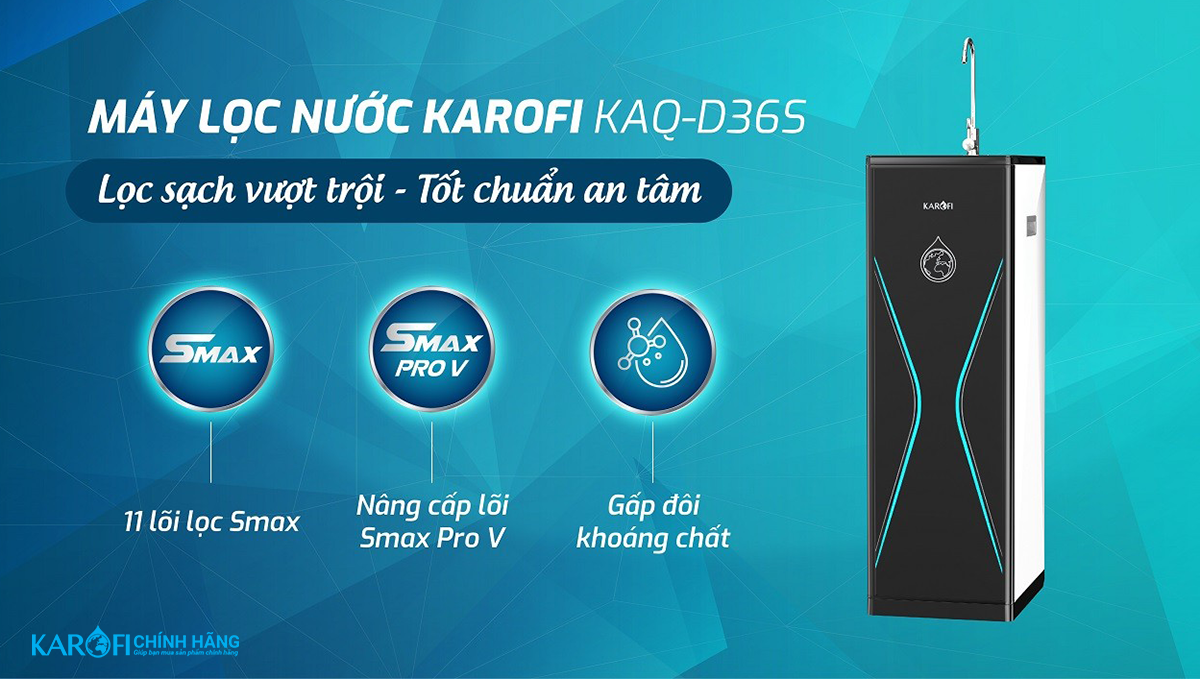 Máy lọc nước Karofi KAQ-D36 + HYDRO-iON KIỀM - 11 Lõi ion Kiềm