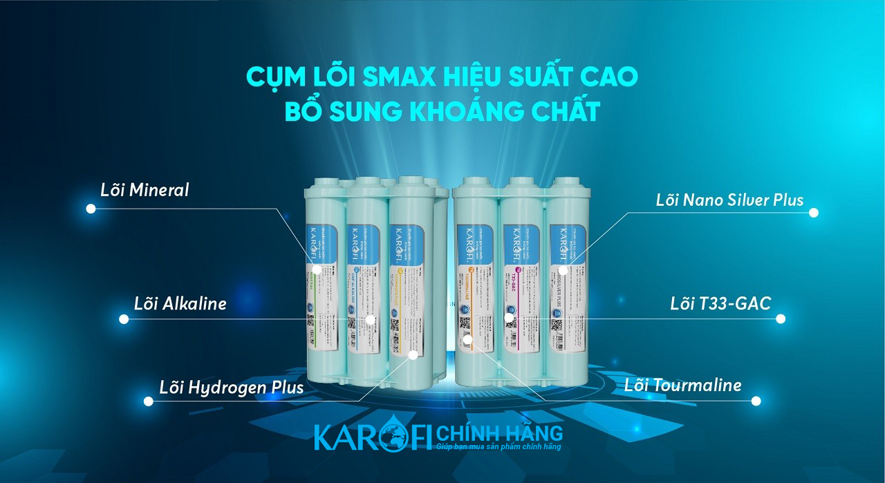 Máy lọc nước hydrogen ion kiềm Karofi KAQ-D58 + HYDRO-iON KIỀM - 11 Lõi
