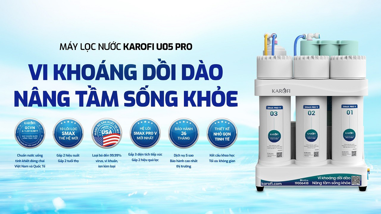Máy lọc nước hydrogen ion kiềm Karofi KAQ-U05 Pro + HYDRO-iON KIỀM- 11 Lõi