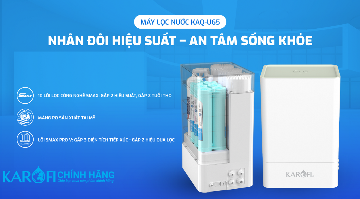 Máy lọc nước hydrogen ion kiềm Karofi KAQ-U65 + HYDRO-iON KIỀM - 11 Lõi