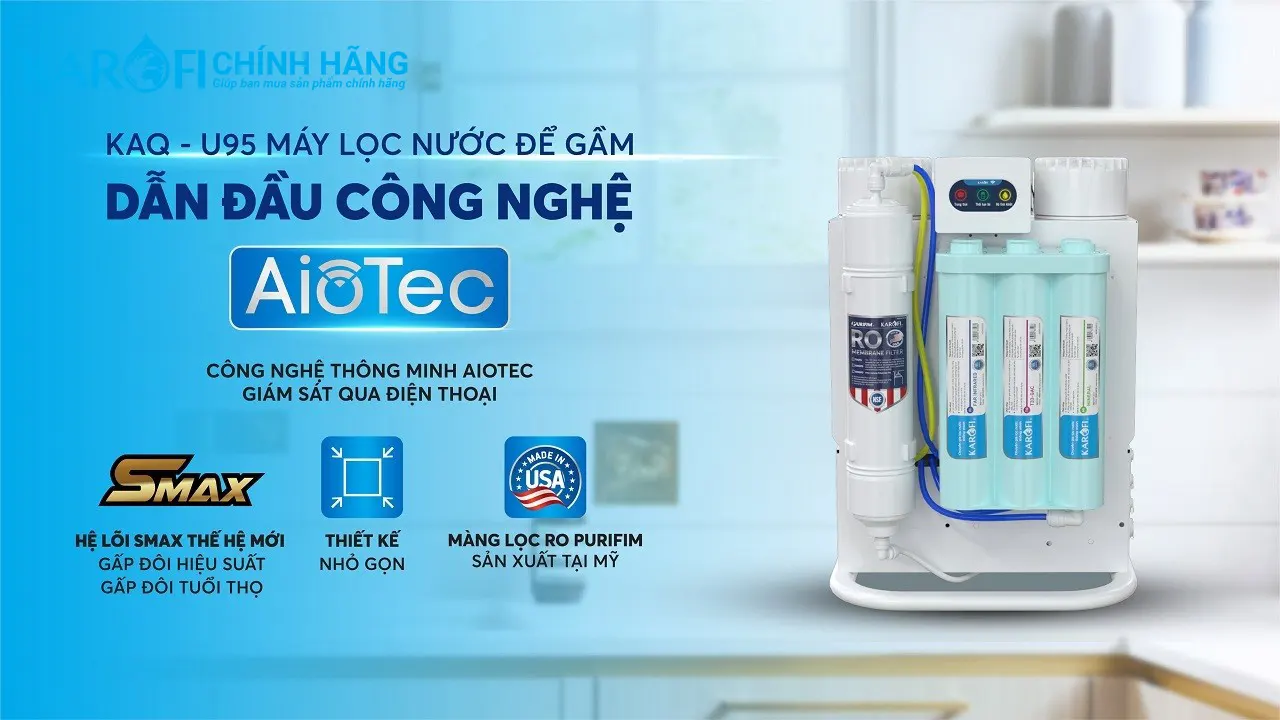 Máy lọc nước hydrogen ion kiềm Karofi KAQ-U95 + HYDRO-iON KIỀM - 11 lõi