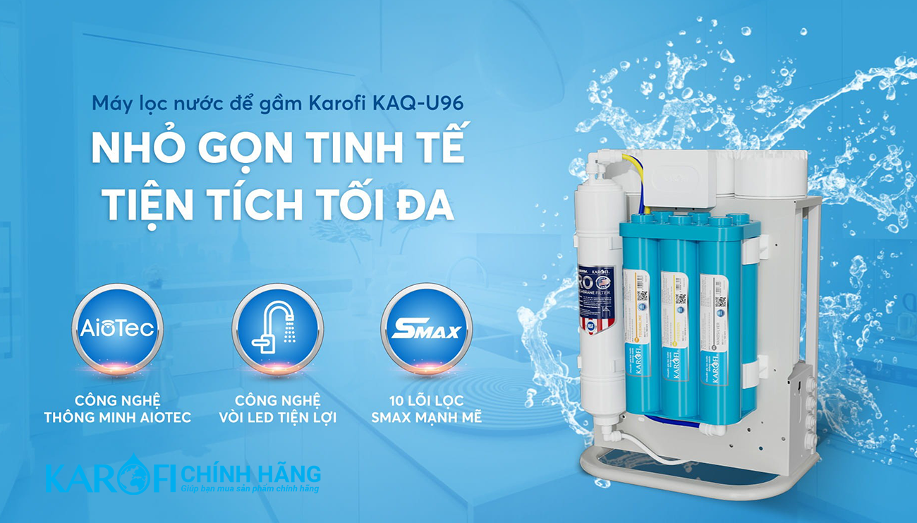 Máy lọc nước hydrogen ion kiềm Karofi KAQ-U96 + HYDRO-iON KIỀM - 11 lõi 