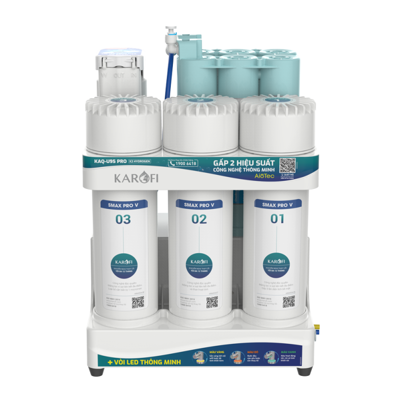 Máy lọc nước Hydrogen ion kiềm Karofi KAQ-U95 Pro + HYDRO-iON KIỀM - 11 Lõi Cao Cấp