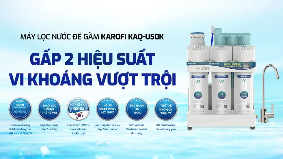 Máy lọc nước ion kiềm Karofi KAQ-U50K + HYDRO-iON KIỀM 11 Lõi lọc