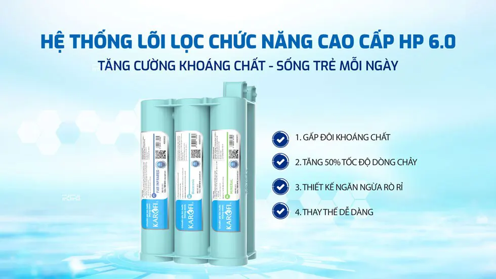 Máy lọc nước ion kiềm Karofi KAQ-U50K + HYDRO-iON KIỀM 11 Lõi lọc