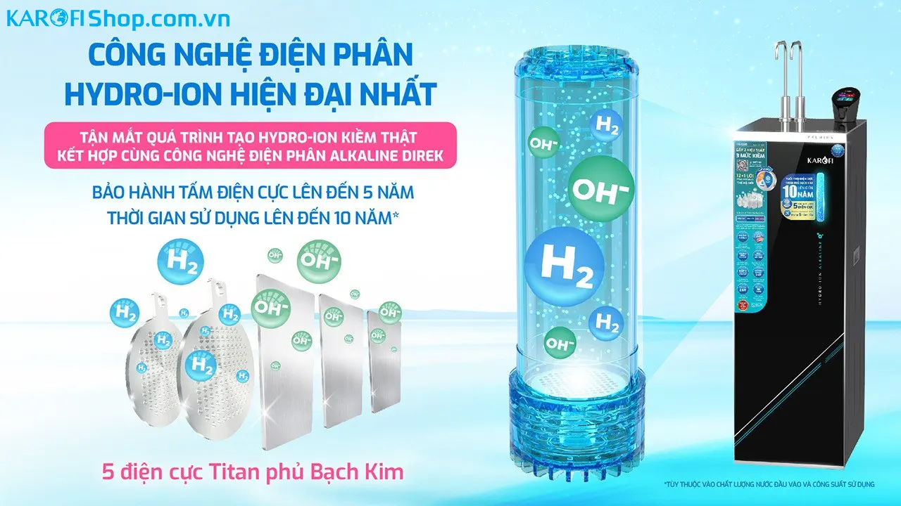 Máy lọc nước nóng lạnh Hydro-ion kiềm Karofi KAE-S695