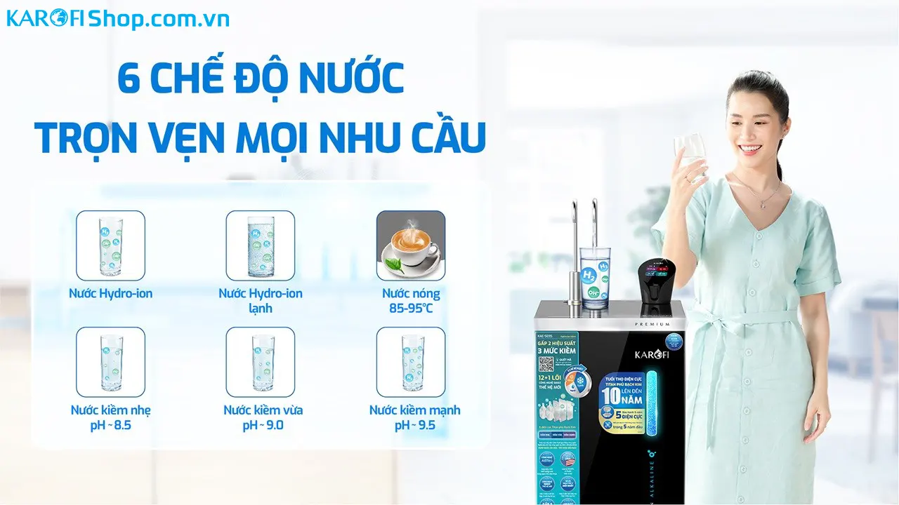 Máy lọc nước nóng lạnh Hydro-ion kiềm Karofi KAE-S695