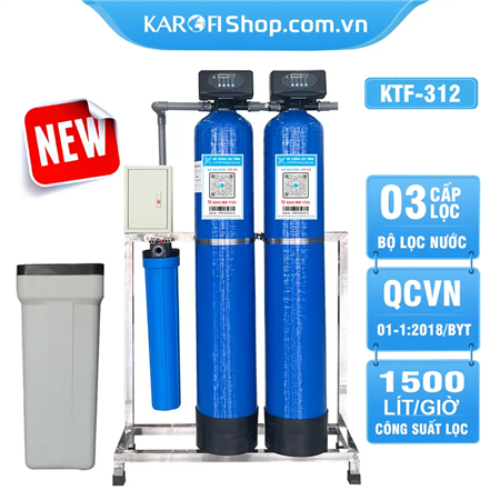 Bộ lọc nước tổng đầu nguồn gia đình KTF-312, Van tự động, 3 cấp lọc, Xử lý sắt, canxi