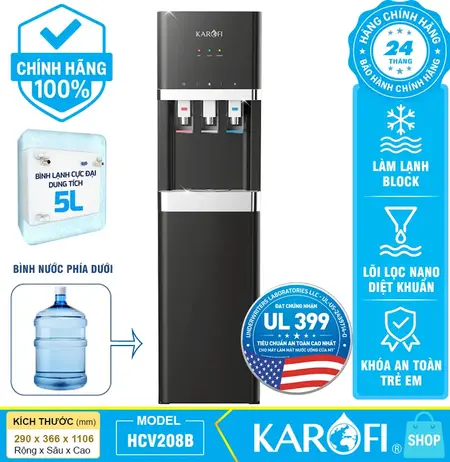 Cây nước nóng lạnh Karofi HCV208B, Bình lạnh 5 Lít, Mới 2025