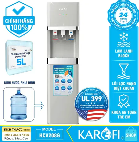 Cây nước nóng lạnh Karofi HCV208G, Bình chứa 5 Lít, Mới 2025