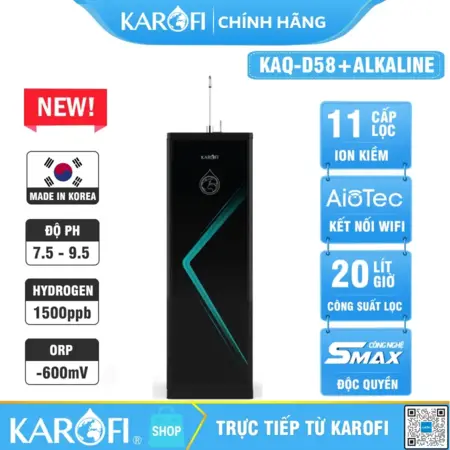 Máy lọc nước hydrogen ion kiềm Karofi KAQ-D58 + HYDRO-iON KIỀM - 11 Lõi