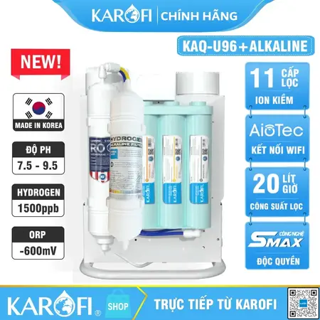 Máy lọc nước hydrogen ion kiềm Karofi KAQ-U96 + HYDRO-iON KIỀM - 11 lõi 