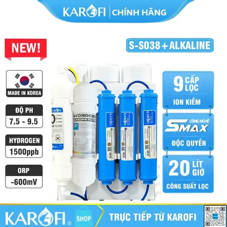 Máy lọc nước hydrogen ion kiềm Karofi S-S038 + HYDRO-iON KIỀM - 9 lõi