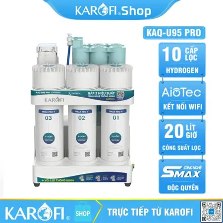 Máy lọc nước Karofi KAQ-U95 Pro - 10 lõi lọc, Vòi LED