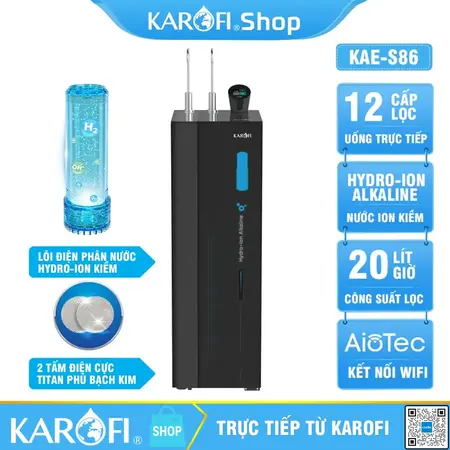 Máy lọc nước nóng lạnh Hydro-ion kiềm Karofi KAE-S86 - 12 Lõi