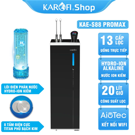 Máy lọc nước nóng lạnh Hydro-ion kiềm Karofi KAE-S88 PROMAX