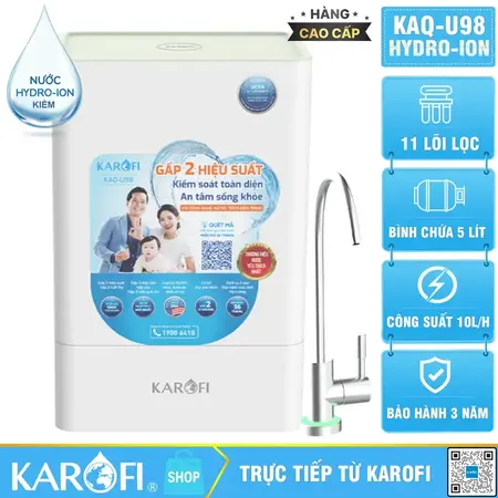 Máy lọc nước hydrogen ion kiềm Karofi KAQ-U98 + HYDRO-iON KIỀM - 11 lõi