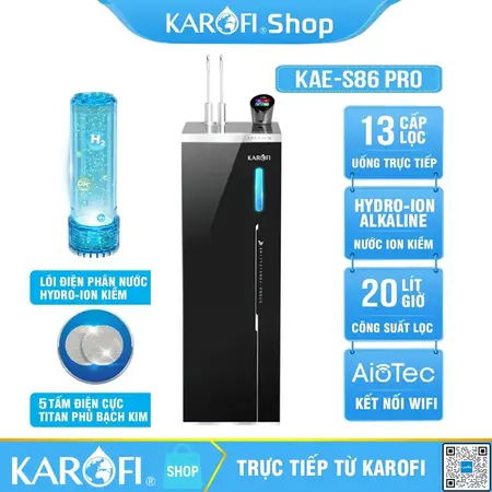 Máy lọc nước nóng lạnh Hydro-ion kiềm Karofi KAE-S86 PRO
