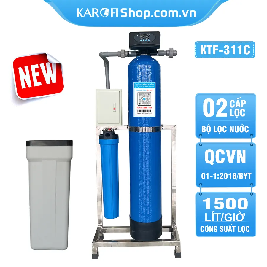 Bộ lọc nước tổng đầu nguồn gia đình KTF-311C - Van Tự Động, 2 Cấp Lọc, Xử lý Canxi