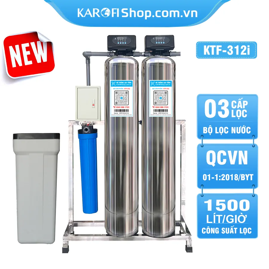 Bộ lọc nước tổng đầu nguồn gia đình KTF-312i, Van tự động, 3 cấp, Xử lý Canxi, kim loại nặng