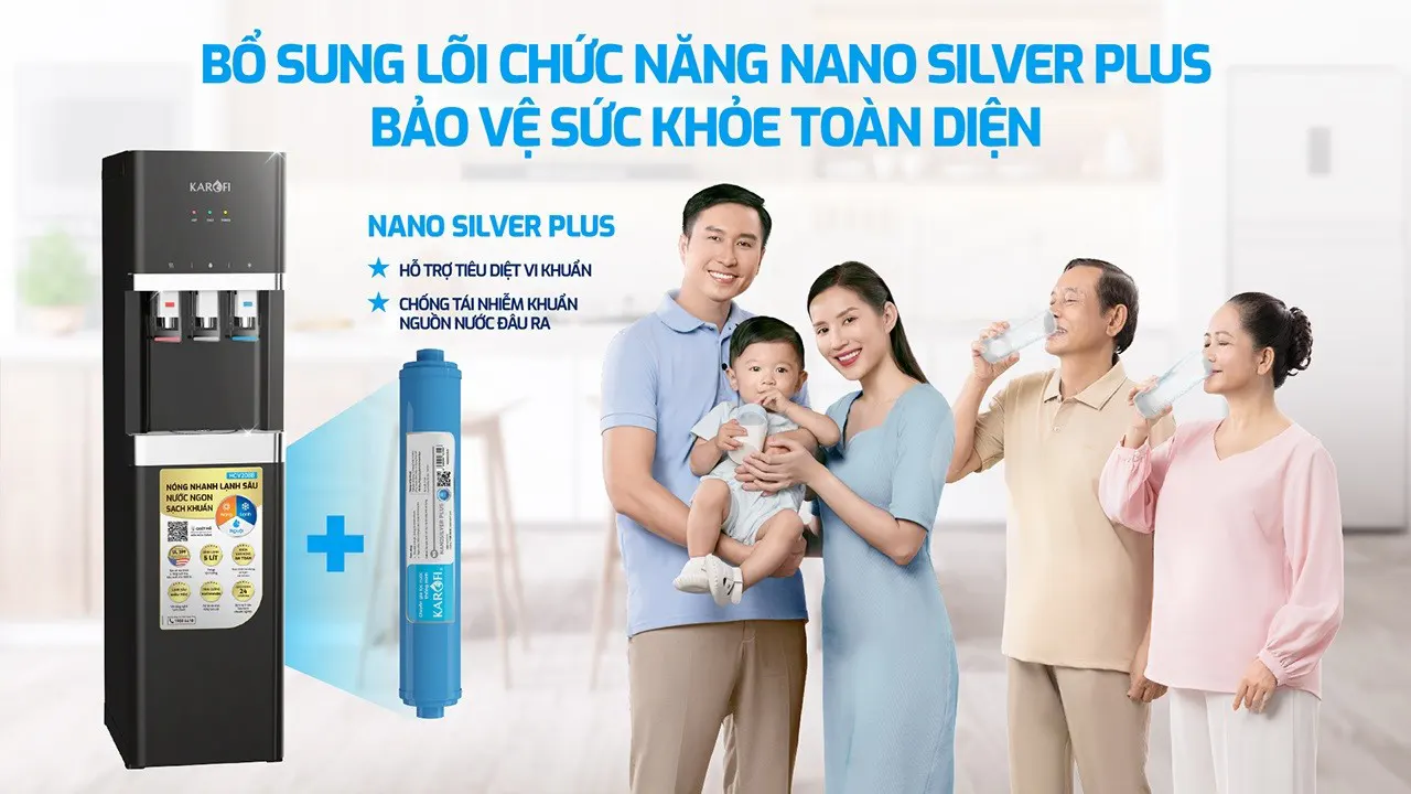 Cây nước nóng lạnh Karofi HCV208B lõi nano silver