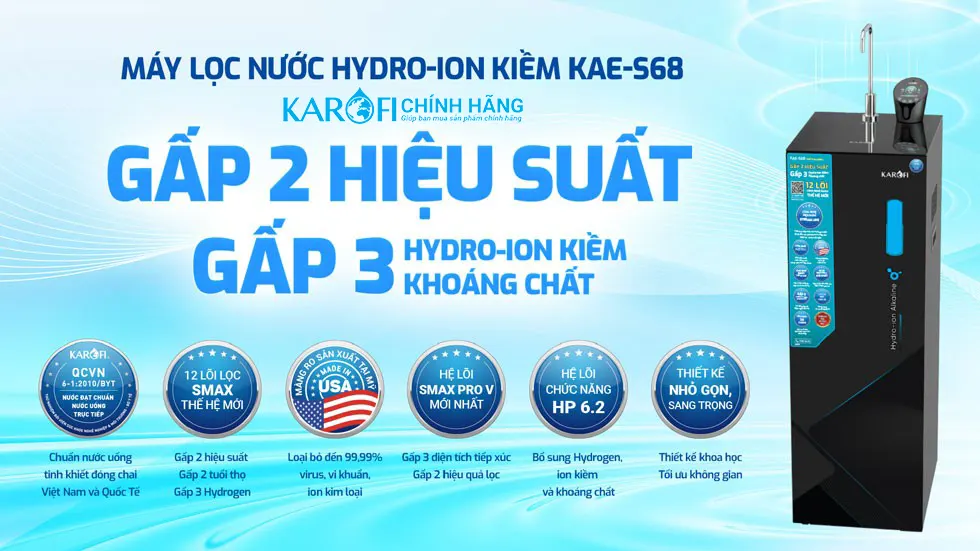 Máy lọc nước Hydro-ion kiềm Karofi KAE-S68