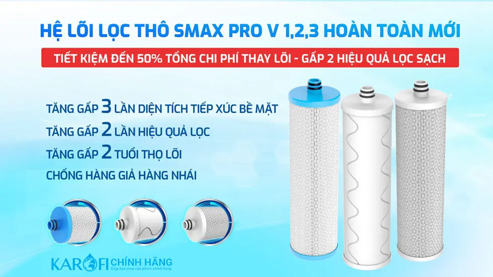 Máy lọc nước Hydro-ion kiềm Karofi KAE-S68 lõi lọc SMAX PRO V