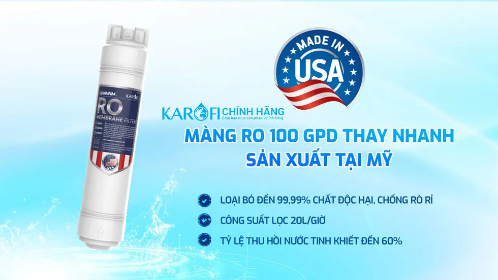 Máy lọc nước Hydro-ion kiềm Karofi KAE-S68 màng RO sản xuất ở Mỹ