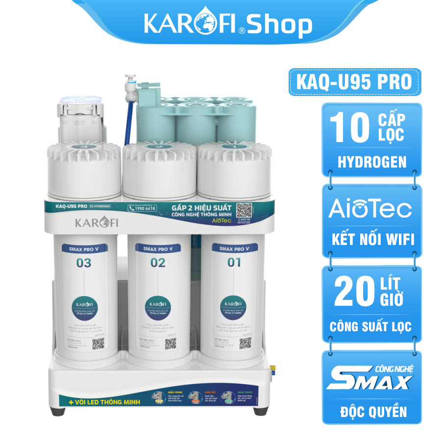 Máy lọc nước Karofi KAQ-U95 Pro - 10 lõi lọc, Vòi LED