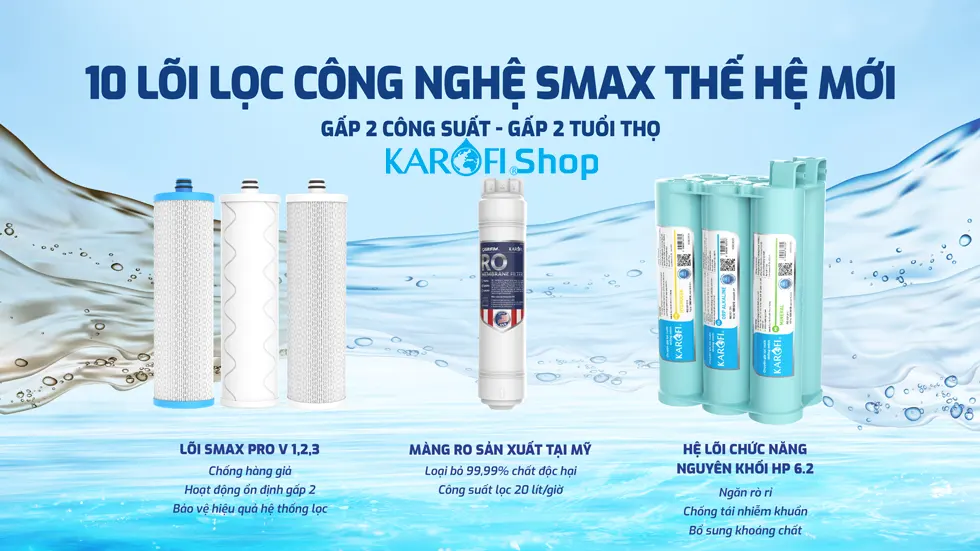 Máy lọc nước Karofi KAQ-U95 Pro 10 lõi lọc cao cấp