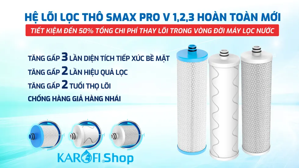 Máy lọc nước Karofi KAQ-U98 Pro lõi thô PRO V