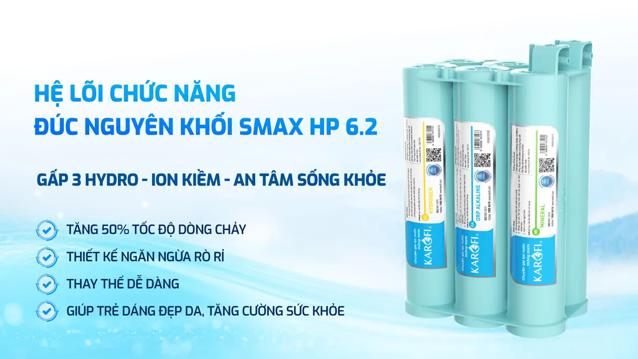 Gấp 3 hàm lượng hydrogen ion kiềm Máy lọc nước nóng lạnh Karofi KAD-D66S PRO