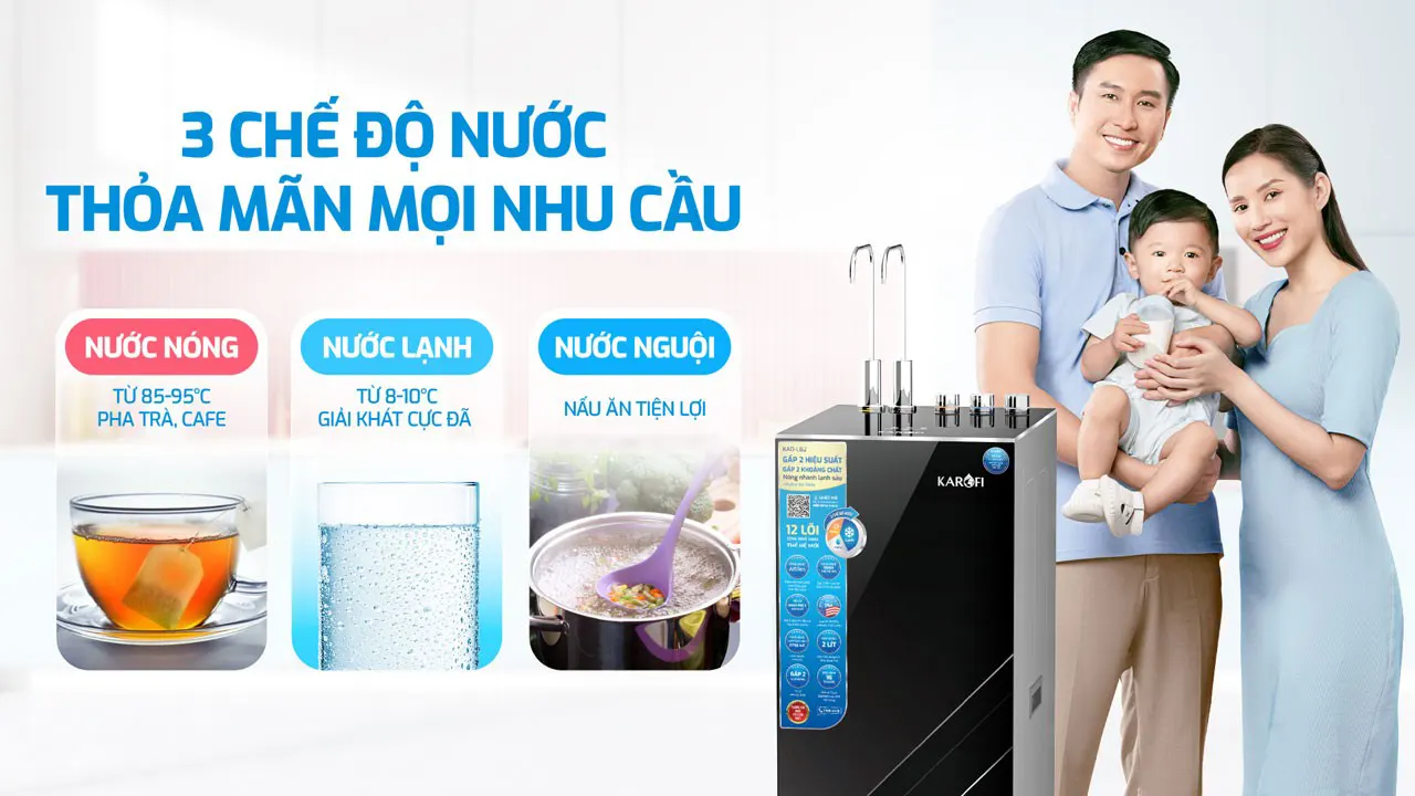 3 chế độ nóng lạnh nguội máy lọc nước nóng lạnh Karofi KAD-L82