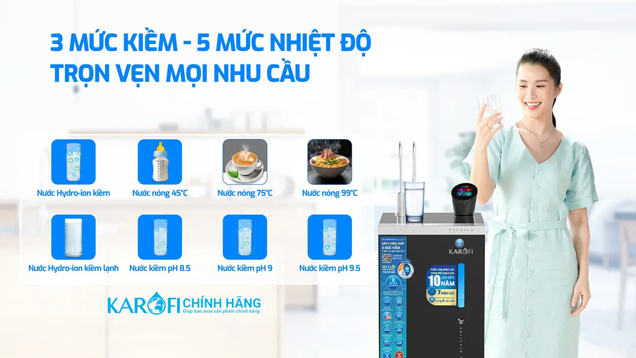 Máy lọc nước nóng lạnh Hydro-ion kiềm Karofi KAE-S88 PROMAX