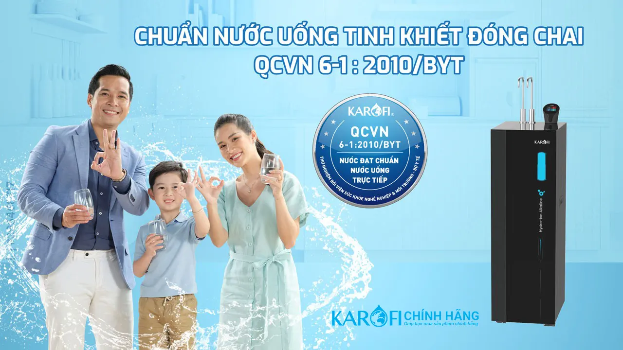 Máy lọc nước nóng lạnh Hydro-ion kiềm Karofi KAE-S86 nước đầu ra đạt chuẩn