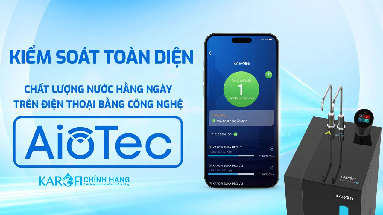 Máy lọc nước nóng lạnh Hydro-ion kiềm Karofi KAE-S86 Cam ứng 1 chạm