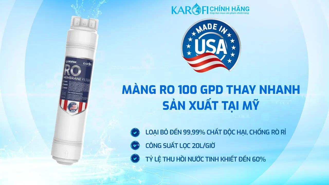 Máy lọc nước nóng lạnh Hydro-ion kiềm Karofi KAE-S86 màng lọc RO của Mỹ