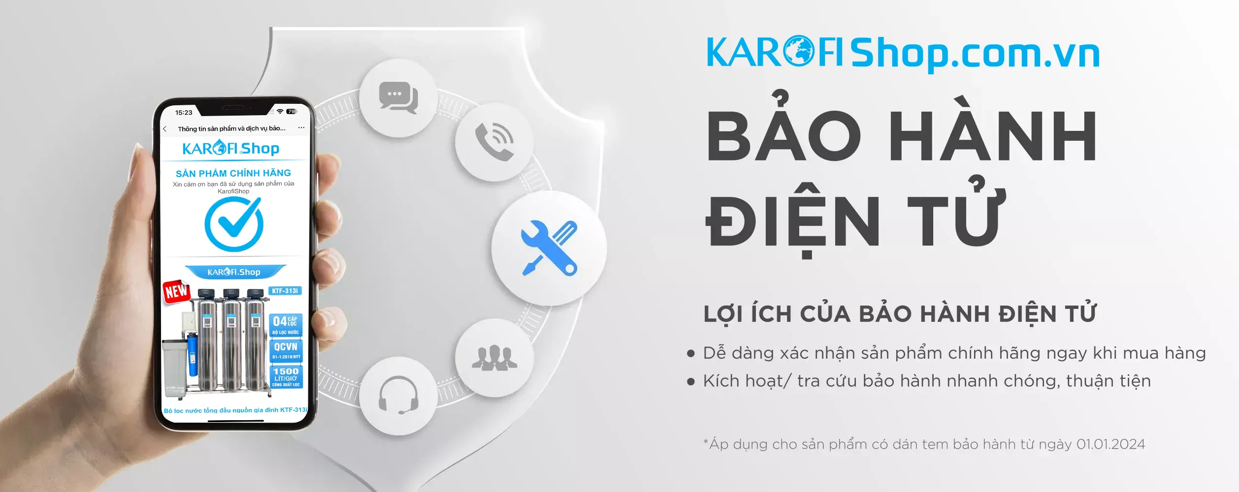 Kiêm tra và kích hoạt bảo hành điện tử sản phẩm lọc tổng Karofishop