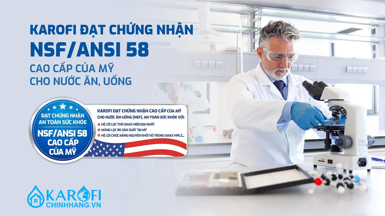 Chứng nhận Máy lọc nước nóng lạnh Hydro-ion Kiềm Karofi SA8 PREMIUM