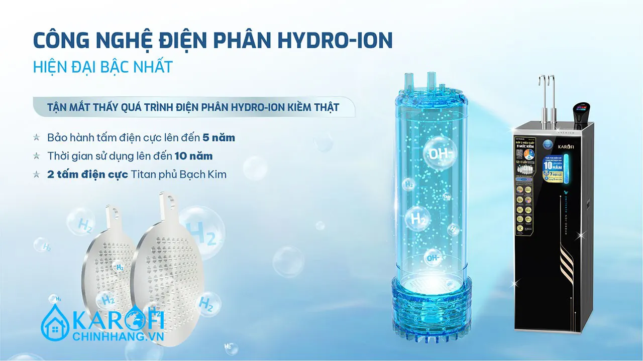 Công nghệ điện phân Máy lọc nước nóng lạnh Hydro-ion Kiềm Karofi SA8 PREMIUM