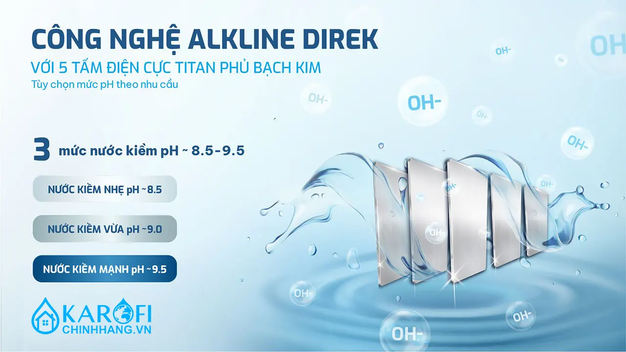 Máy lọc nước nóng lạnh Hydro-ion Kiềm Karofi SA8 PREMIUM Công nghệ Alkaline