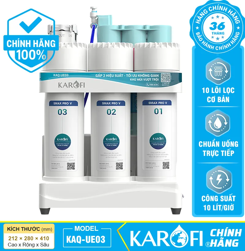 Máy lọc nước Karofi KAQ-UE03 - 10 lõi lọc, mẫu mới 2026, hiệu suất cao