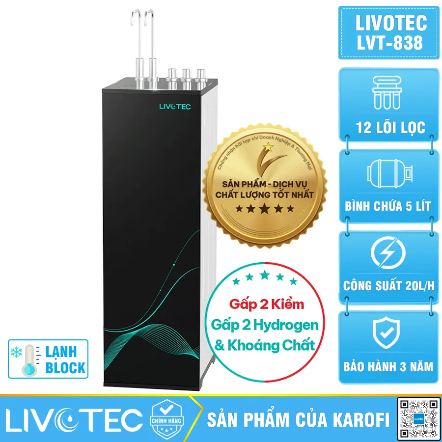 Máy lọc nước nóng lạnh Livotec 838 - 12 Lõi Lọc, Mẫu mới 2026