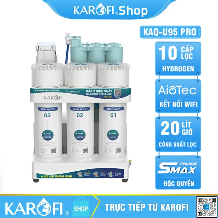 Máy lọc nước Karofi KAQ-U95 Pro - 10 lõi lọc, Vòi LED