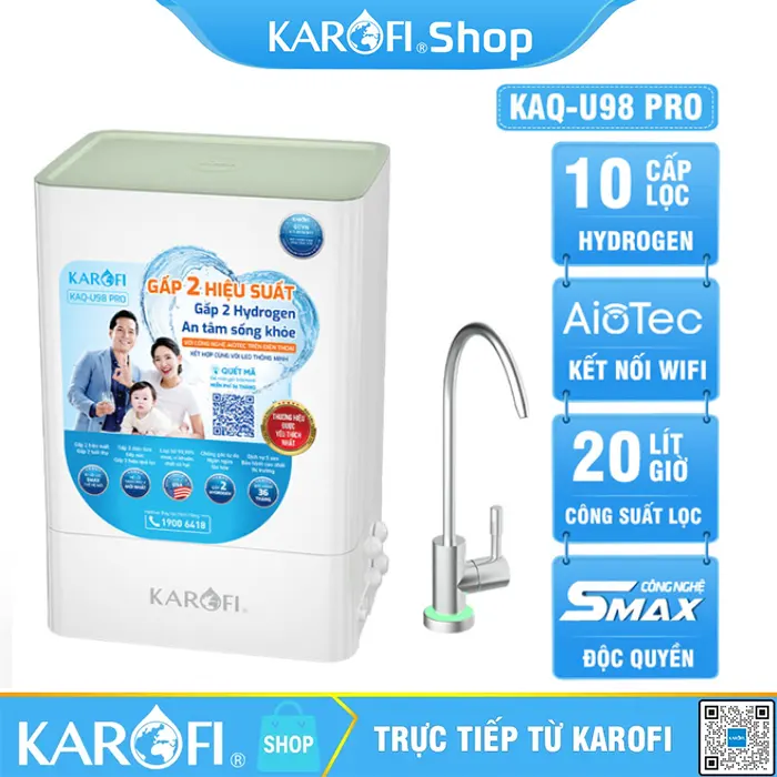 Máy lọc nước Karofi KAQ-U98 Pro - 10 lõi lọc, Vòi LED