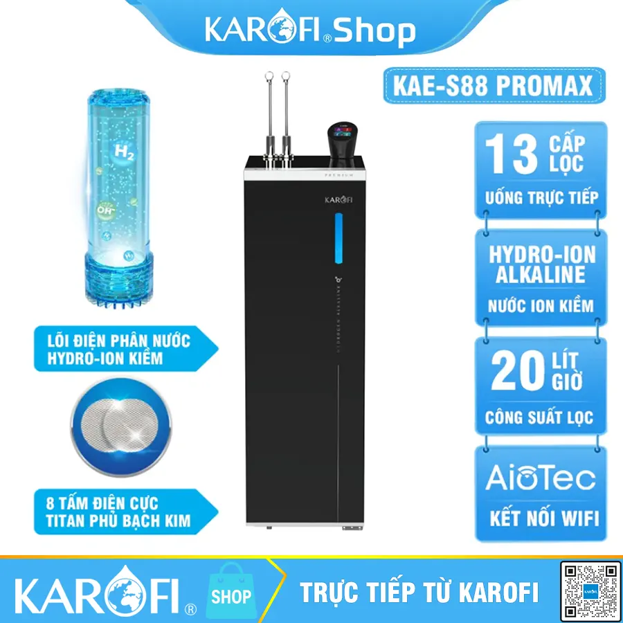 Máy lọc nước nóng lạnh Hydro-ion kiềm Karofi KAE-S88 PROMAX