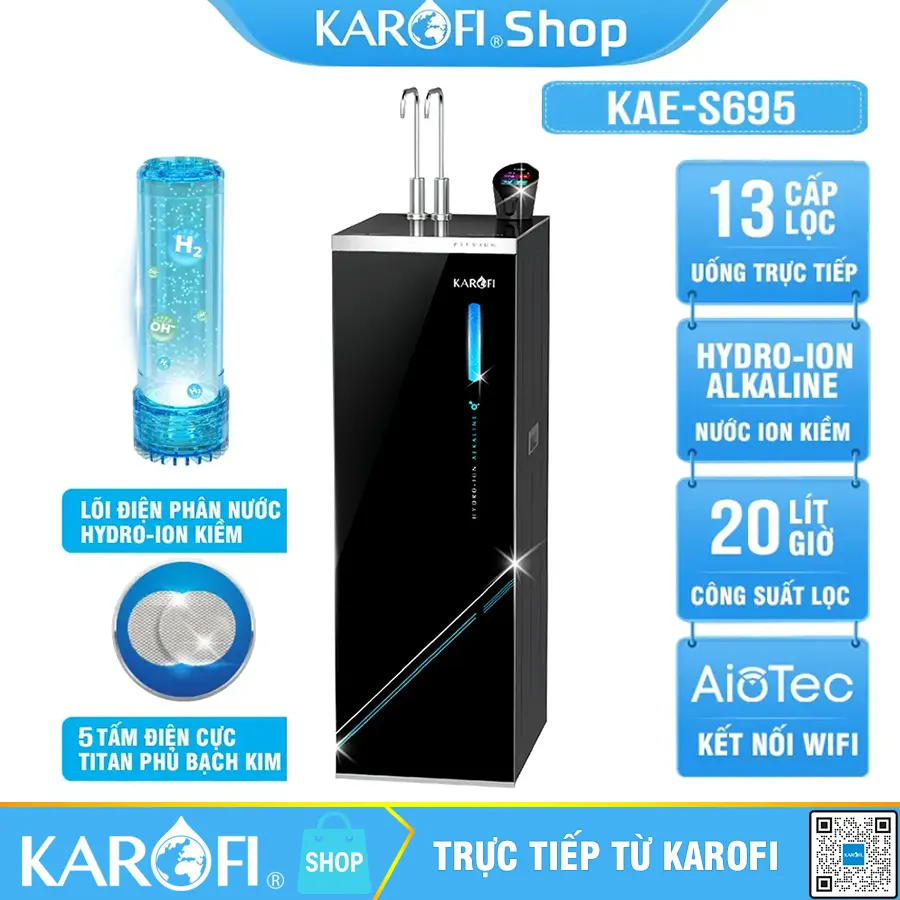 Máy lọc nước nóng lạnh Hydro-ion kiềm Karofi KAE-S695